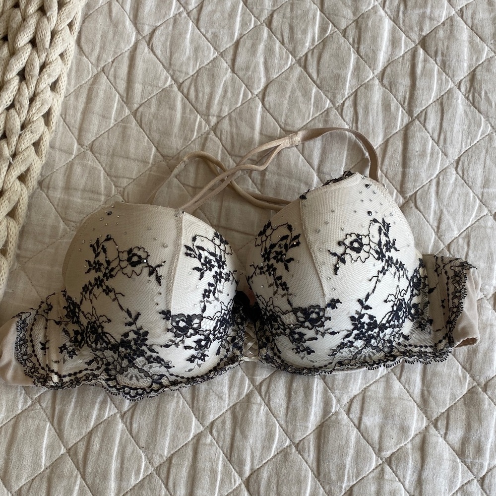 Victoria's Secret Cream and Black Lace Bra